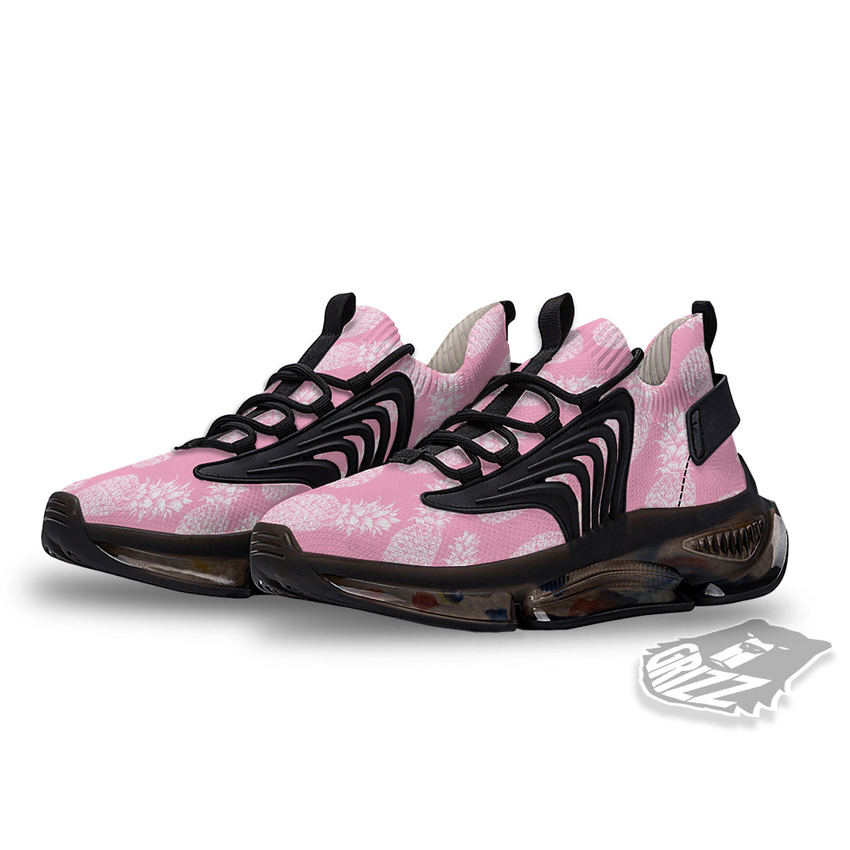 Pineapple White Summer Pink Print Pattern Black Gym Shoes-grizzshop