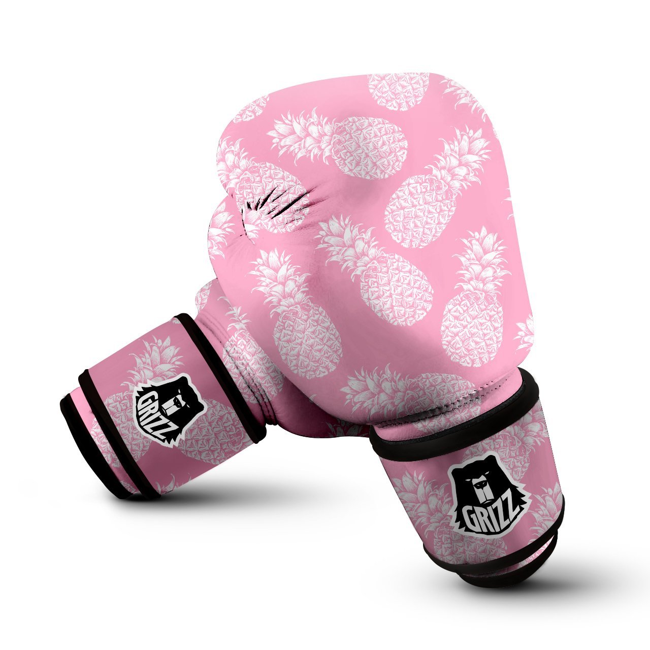 Pineapple White Summer Pink Print Pattern Boxing Gloves-grizzshop