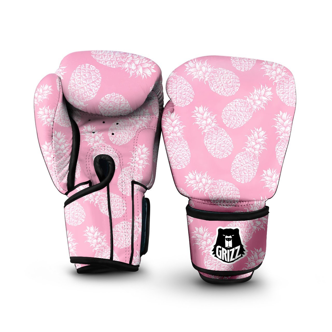 Pineapple White Summer Pink Print Pattern Boxing Gloves-grizzshop