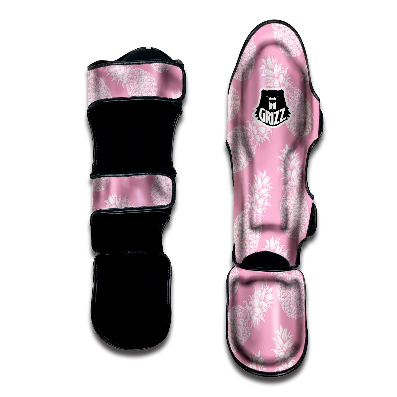 Pineapple White Summer Pink Print Pattern Muay Thai Shin Guards-grizzshop