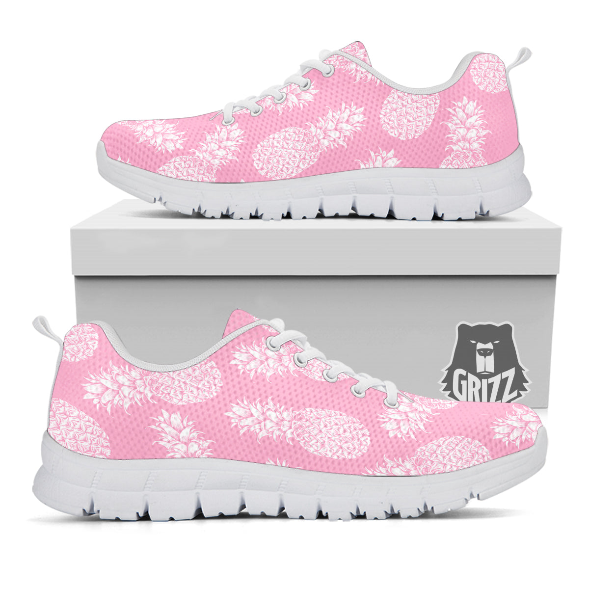 Pineapple White Summer Pink Print Pattern White Sneaker-grizzshop