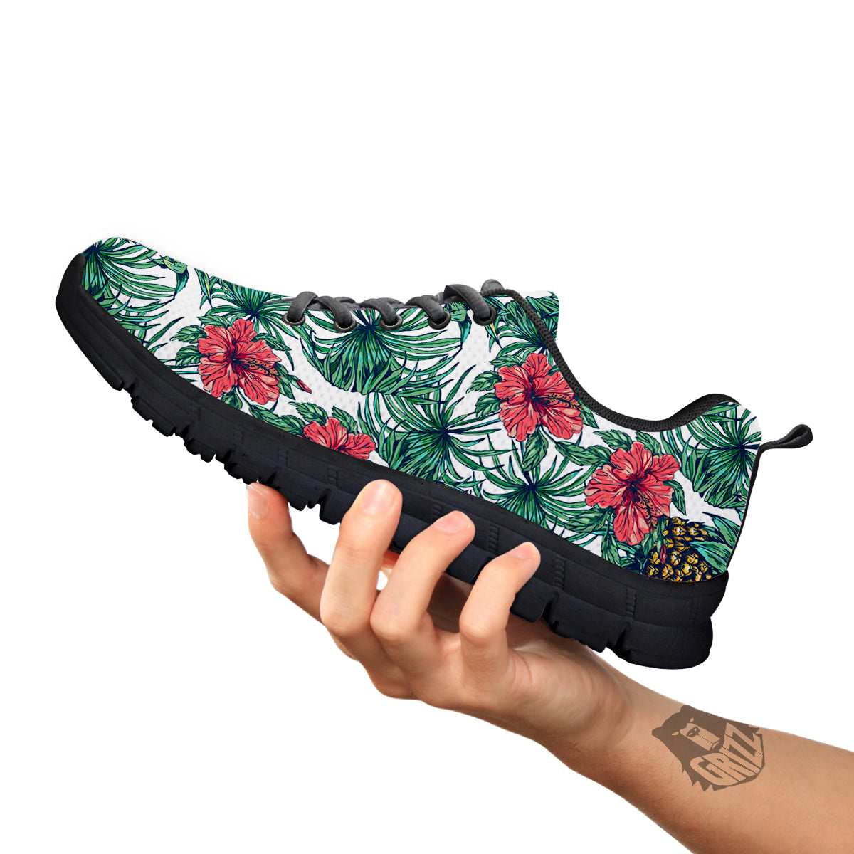 Pineapple White Tropical Print Pattern Black Sneaker-grizzshop