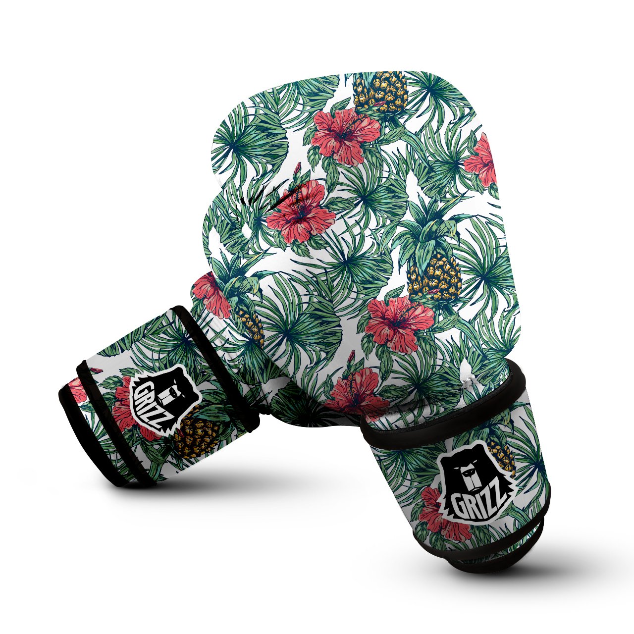 Pineapple White Tropical Print Pattern Boxing Gloves-grizzshop