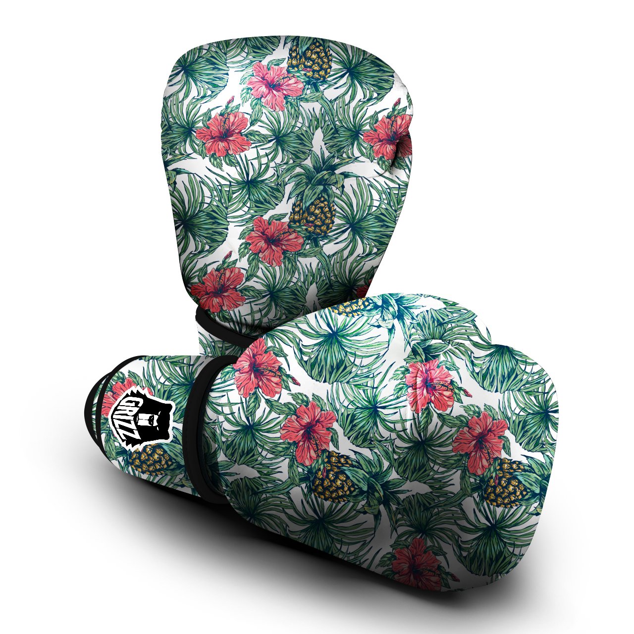 Pineapple White Tropical Print Pattern Boxing Gloves-grizzshop