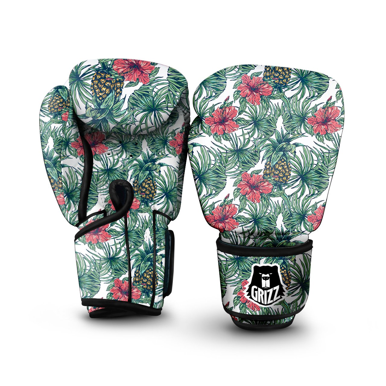 Pineapple White Tropical Print Pattern Boxing Gloves-grizzshop