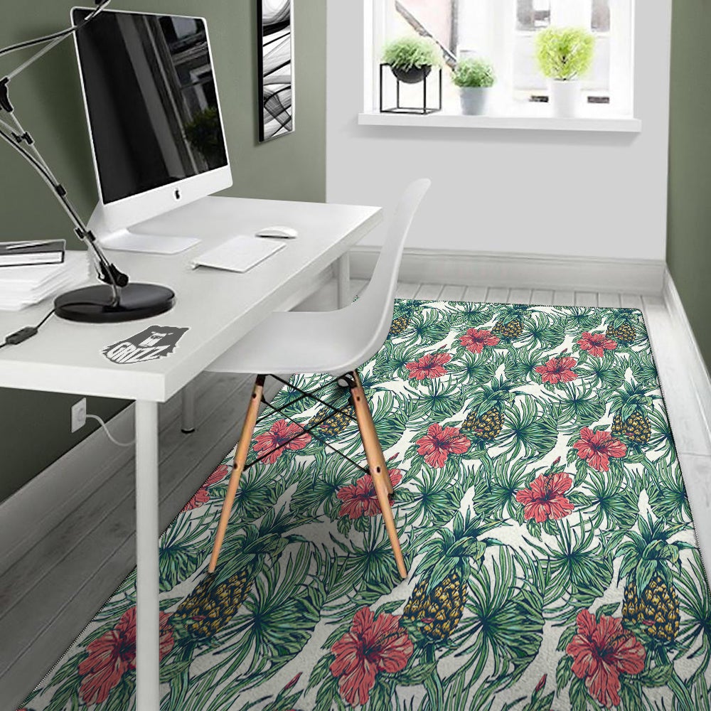 Pineapple White Tropical Print Pattern Floor Mat-grizzshop