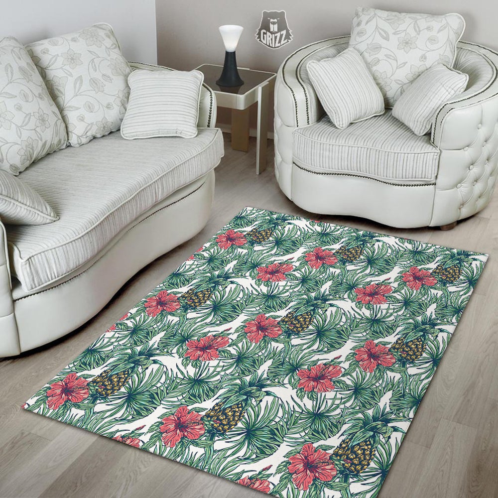 Pineapple White Tropical Print Pattern Floor Mat-grizzshop