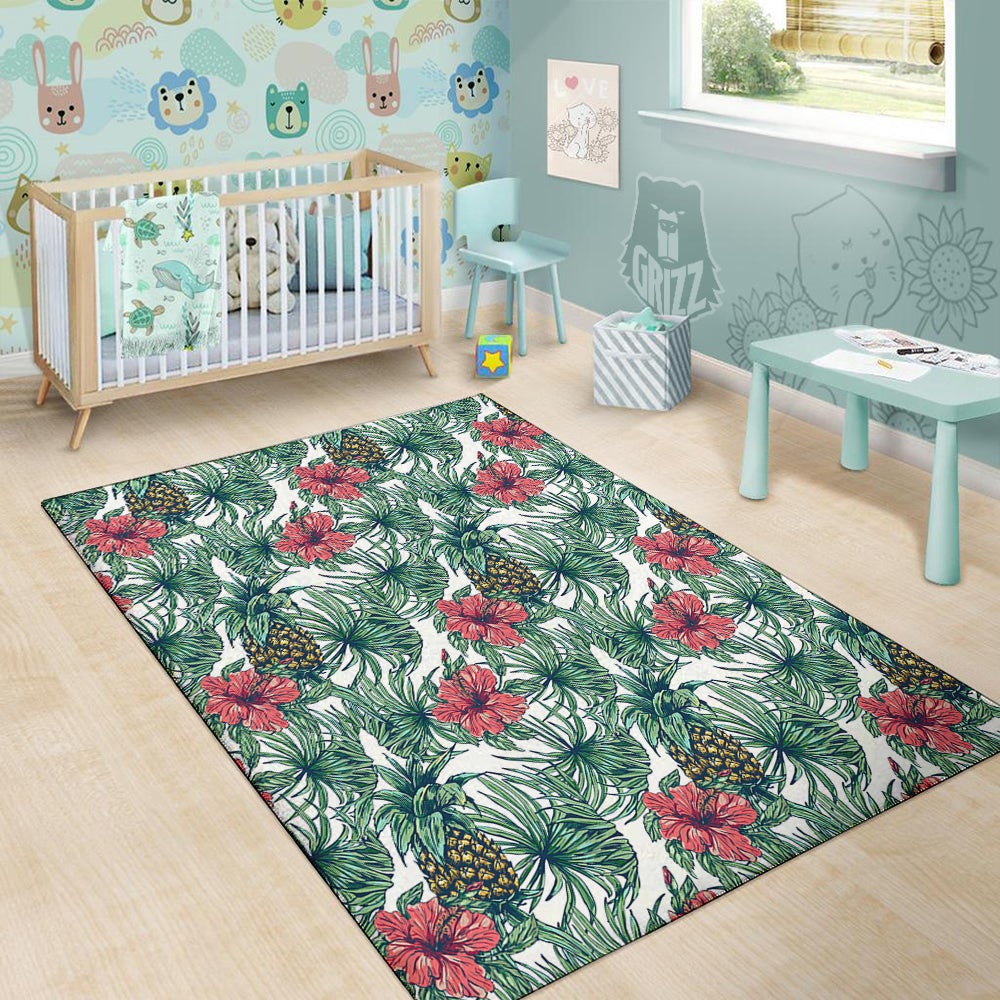 Pineapple White Tropical Print Pattern Floor Mat-grizzshop