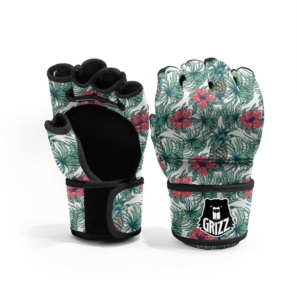 Pineapple White Tropical Print Pattern MMA Gloves-grizzshop