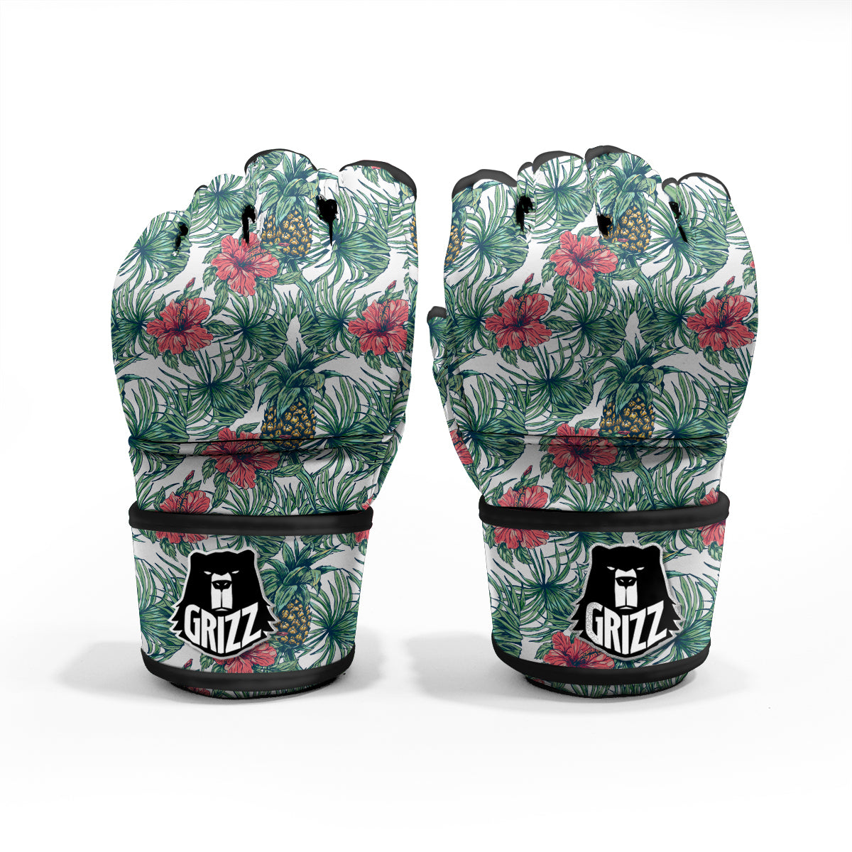 Pineapple White Tropical Print Pattern MMA Gloves-grizzshop