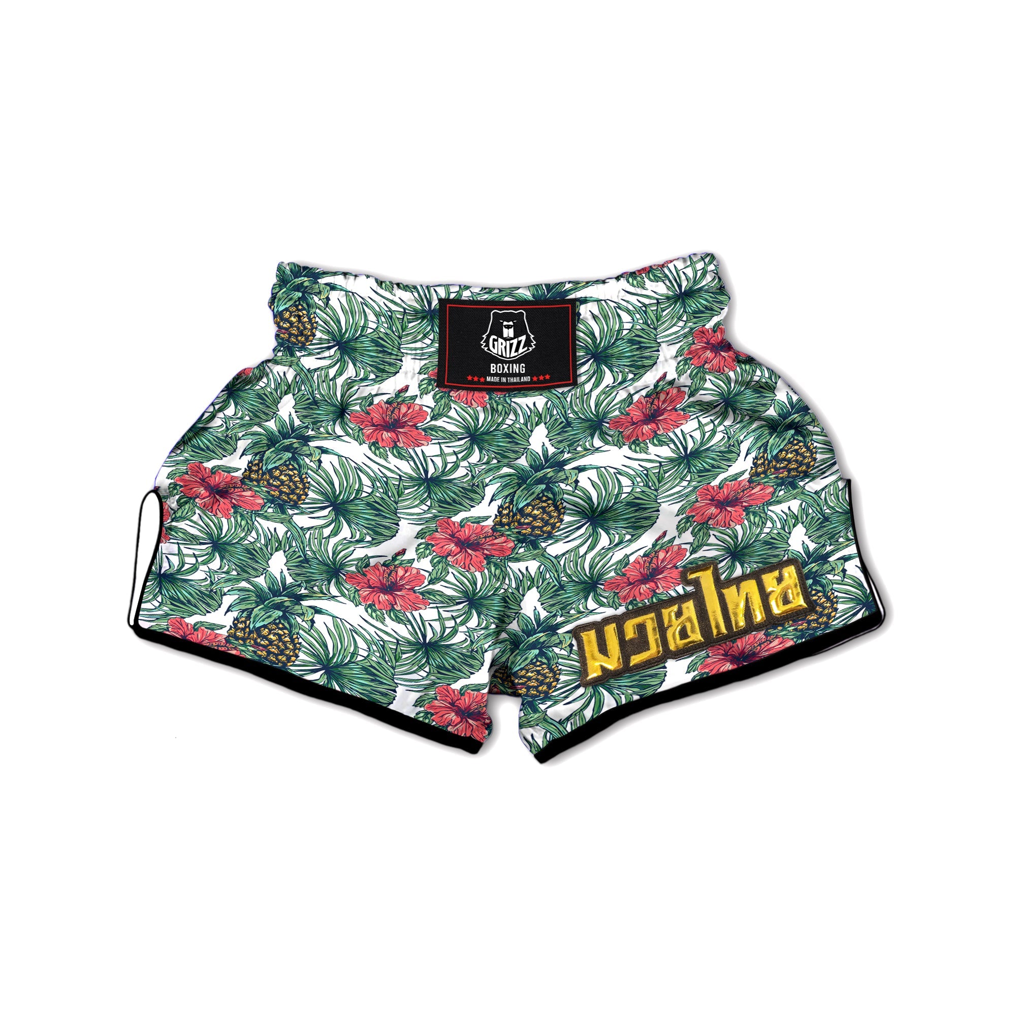 Pineapple White Tropical Print Pattern Muay Thai Boxing Shorts-grizzshop