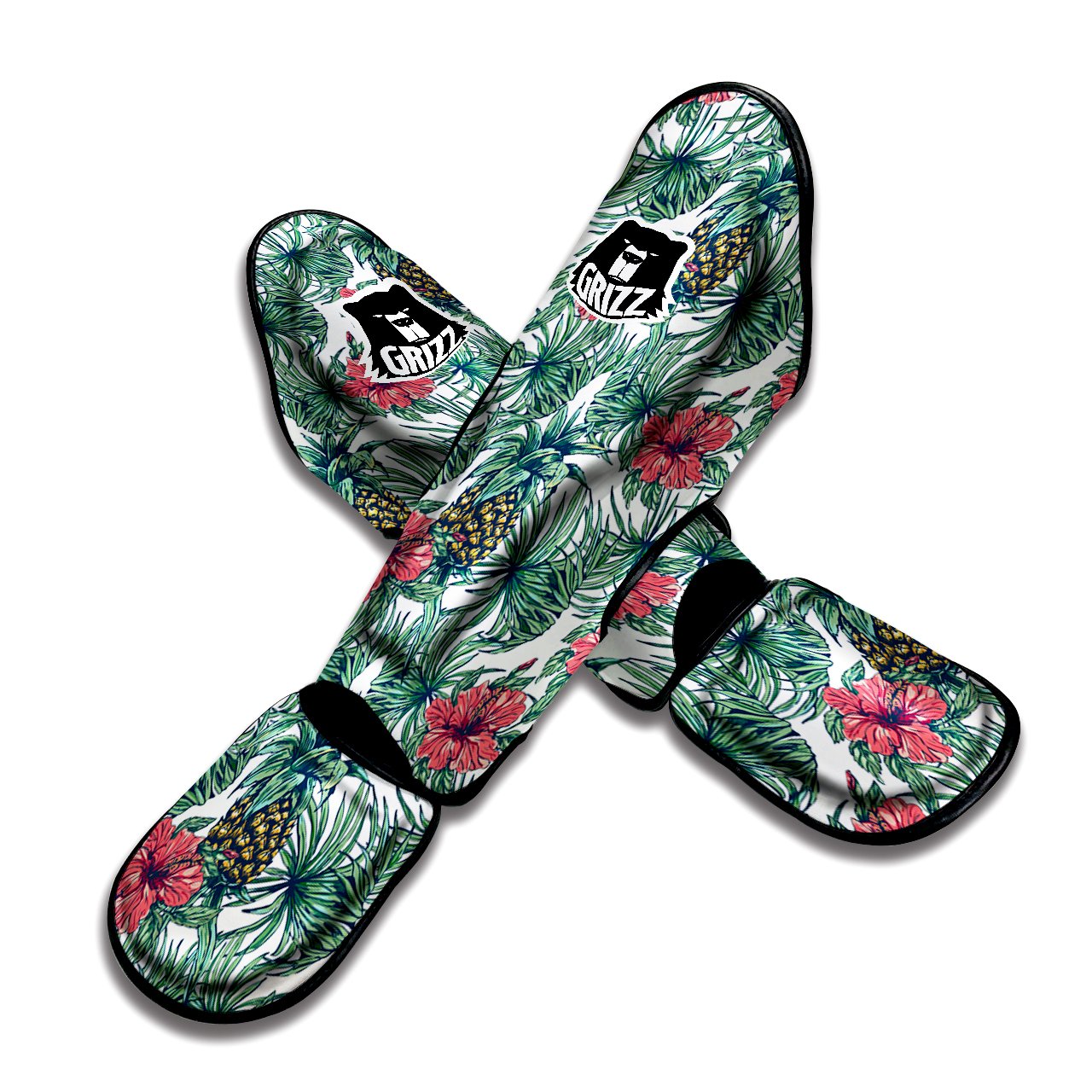 Pineapple White Tropical Print Pattern Muay Thai Shin Guards-grizzshop