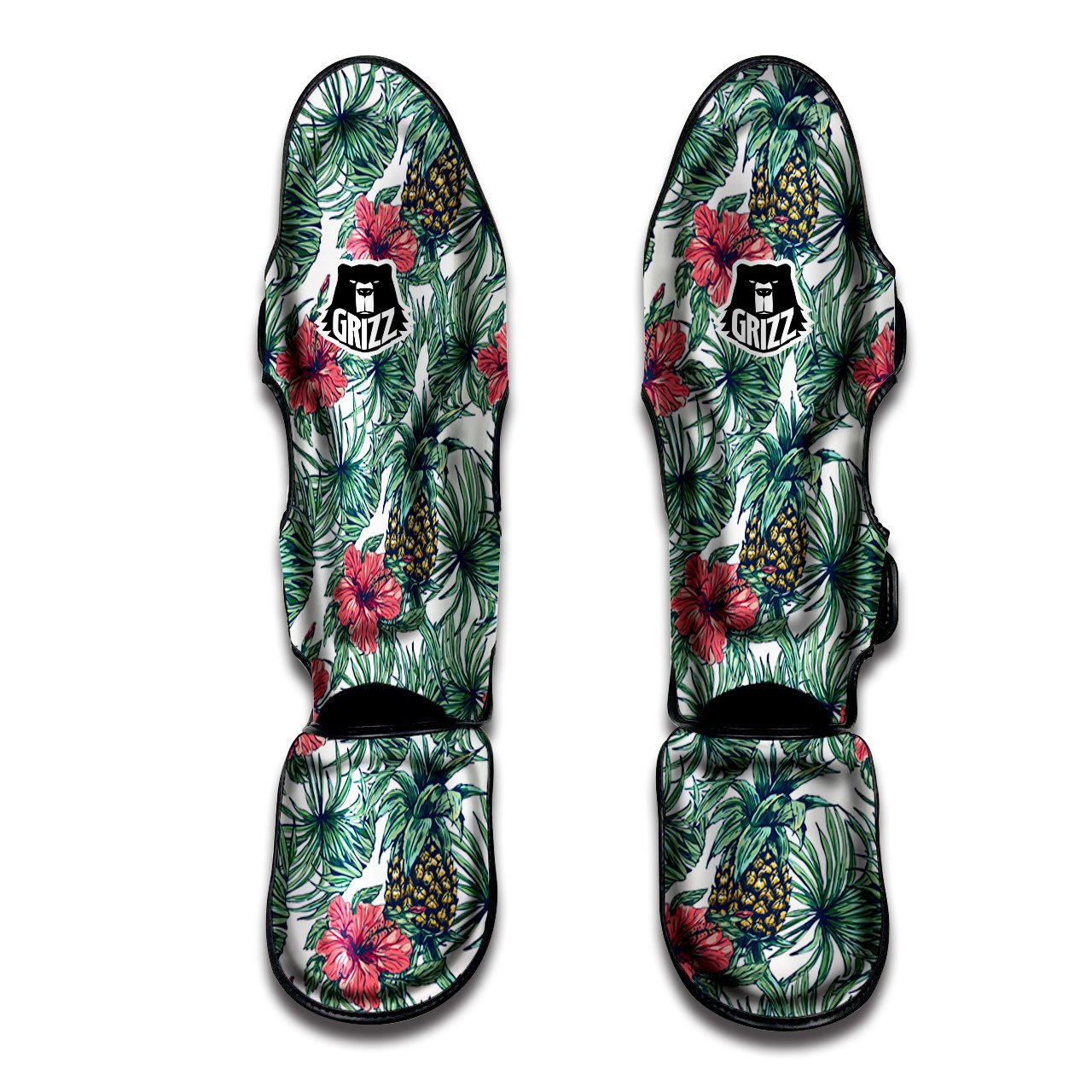 Pineapple White Tropical Print Pattern Muay Thai Shin Guards-grizzshop