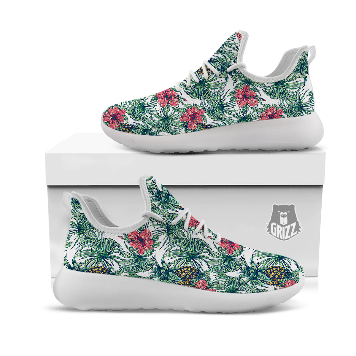 Pineapple White Tropical Print Pattern White Athletic Shoes-grizzshop