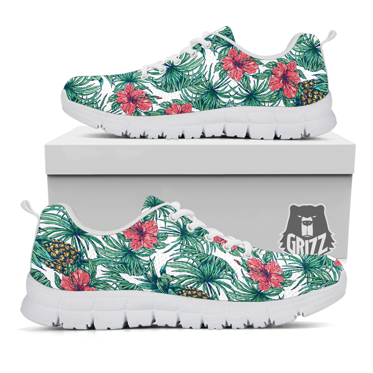 Pineapple White Tropical Print Pattern White Sneaker-grizzshop