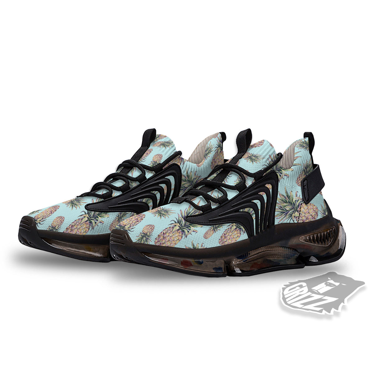 Pineapple White Watercolor Print Pattern Black Gym Shoes-grizzshop