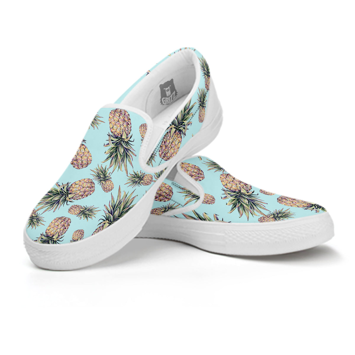 Pineapple White Watercolor Print Pattern White Slip On Shoes-grizzshop