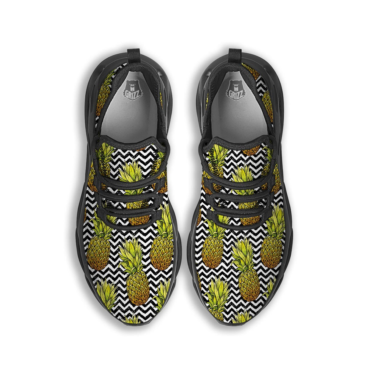 Pineapple White Zig Zag Print Pattern Black Running Shoes-grizzshop