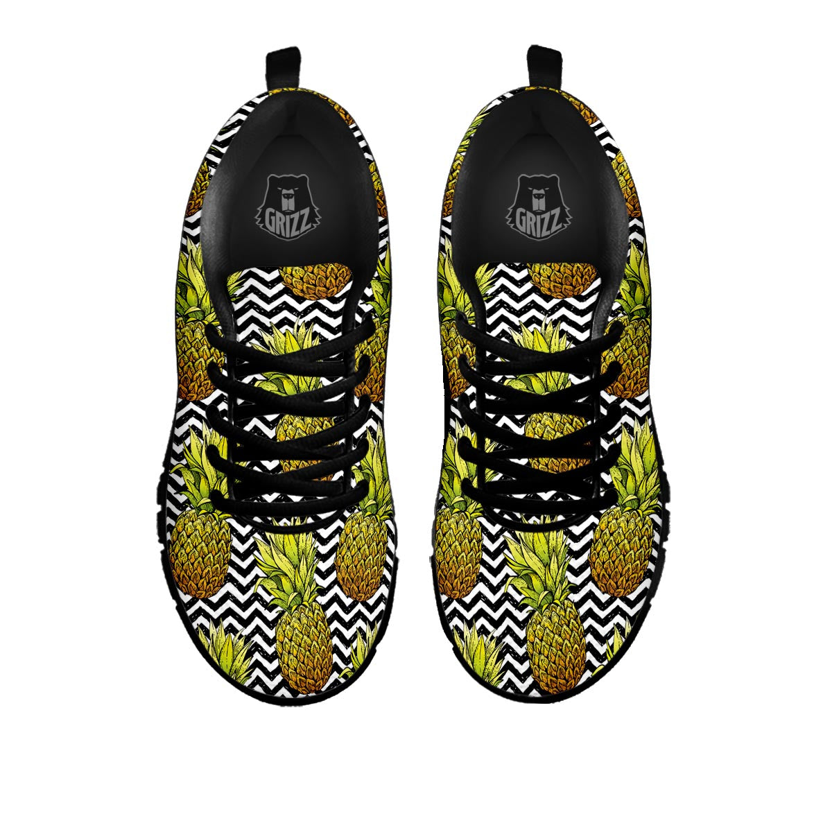 Pineapple White Zig Zag Print Pattern Black Sneaker-grizzshop