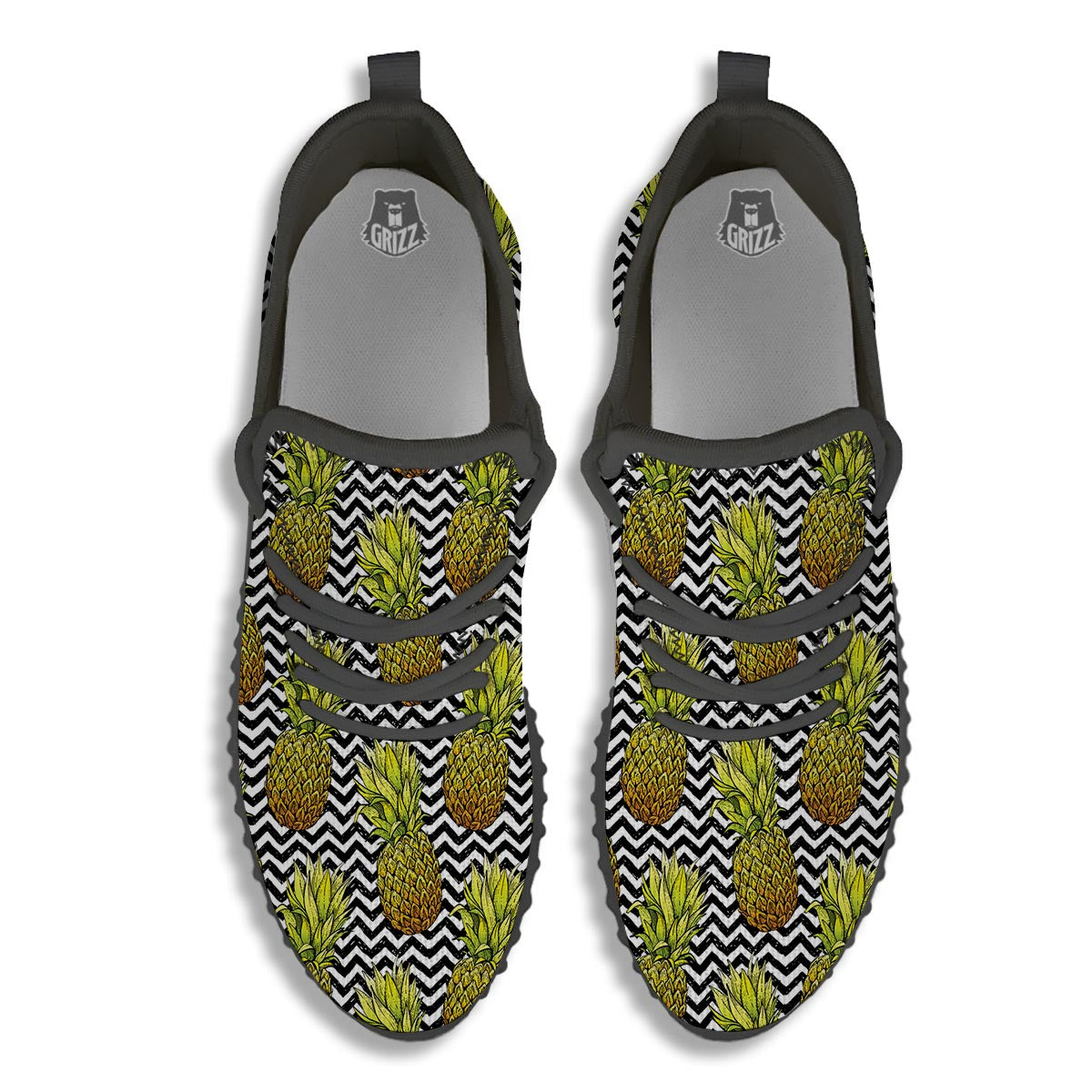 Pineapple White Zig Zag Print Pattern Black Walking Shoes-grizzshop