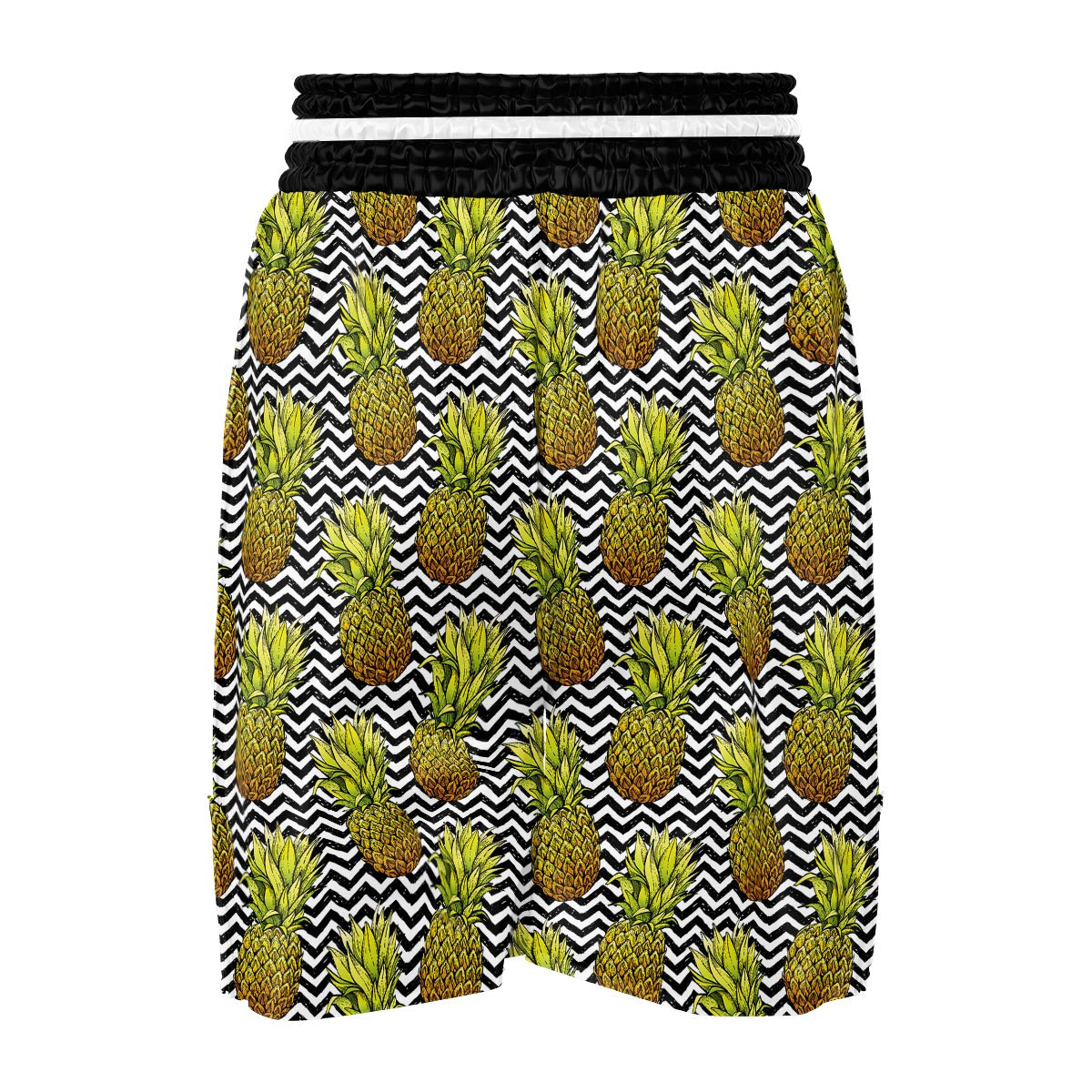Pineapple White Zig Zag Print Pattern Boxing Shorts-grizzshop