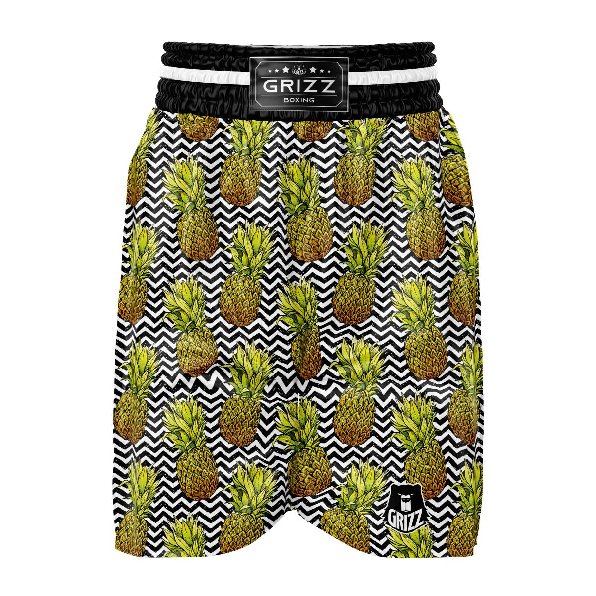 Pineapple White Zig Zag Print Pattern Boxing Shorts-grizzshop