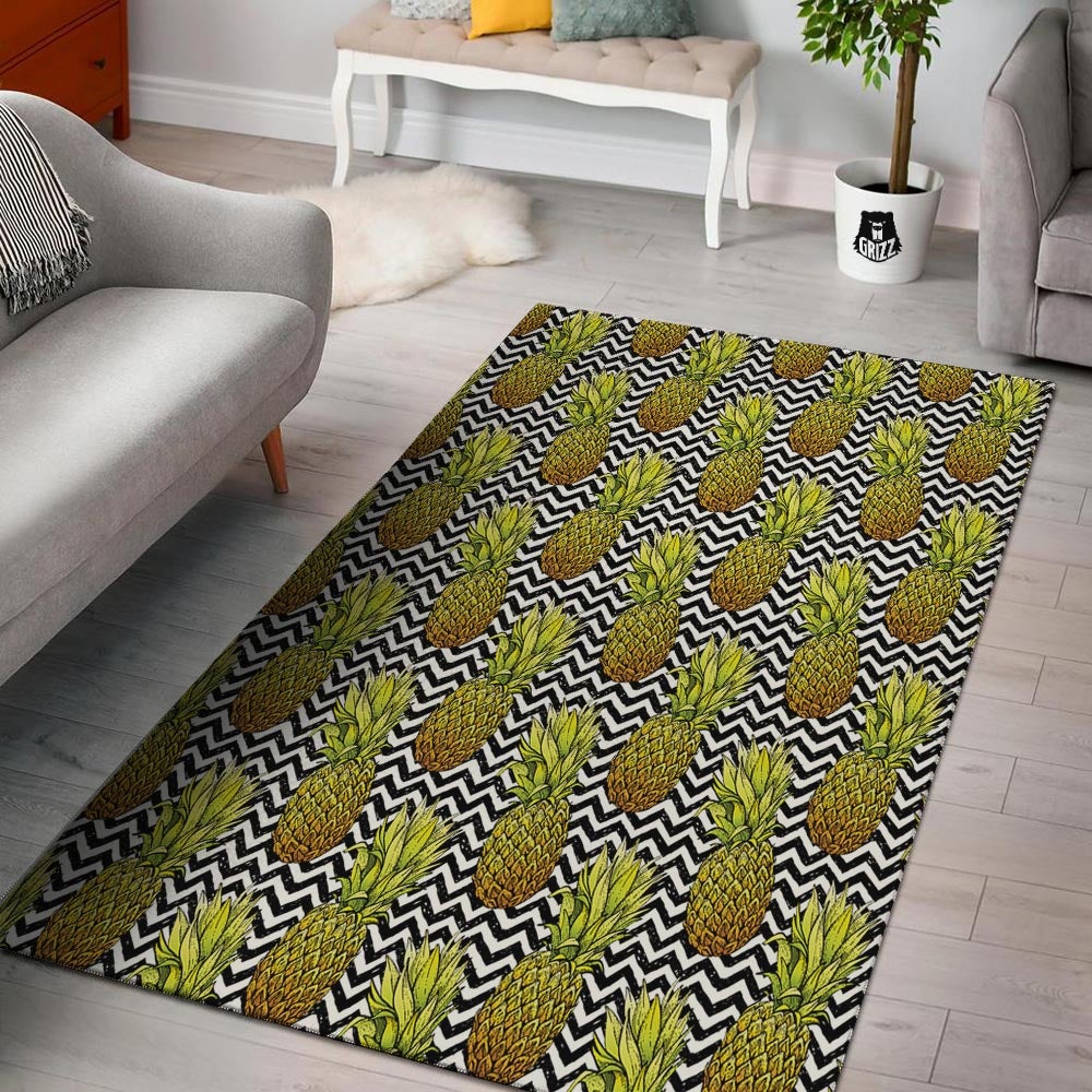 Pineapple White Zig Zag Print Pattern Floor Mat-grizzshop