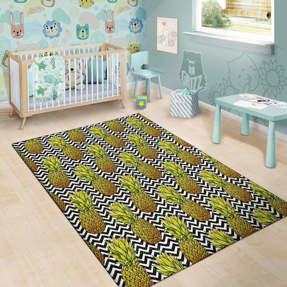 Pineapple White Zig Zag Print Pattern Floor Mat-grizzshop