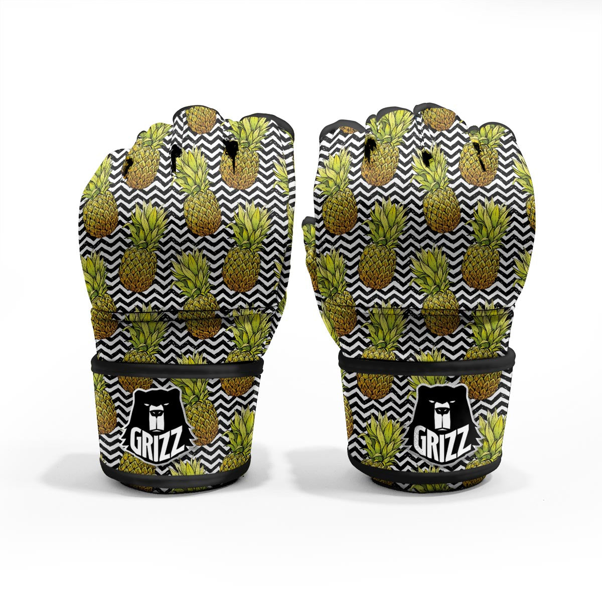Pineapple White Zig Zag Print Pattern MMA Gloves-grizzshop