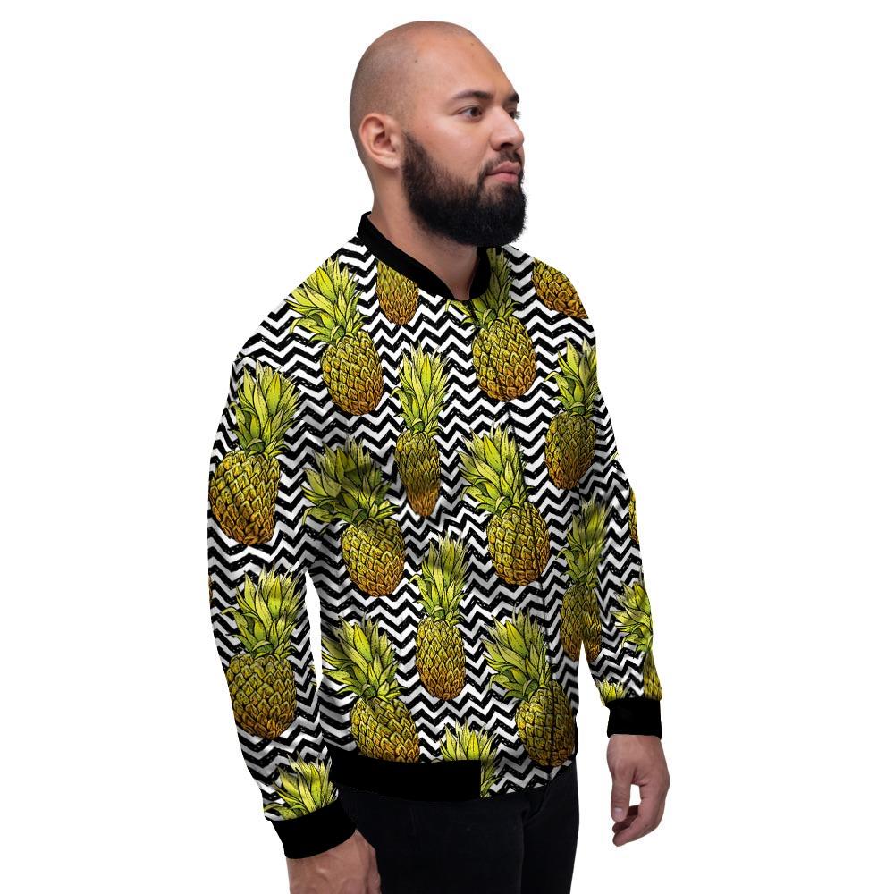 Pineapple White Zig Zag Print Pattern Men's Bomber Jacket-grizzshop
