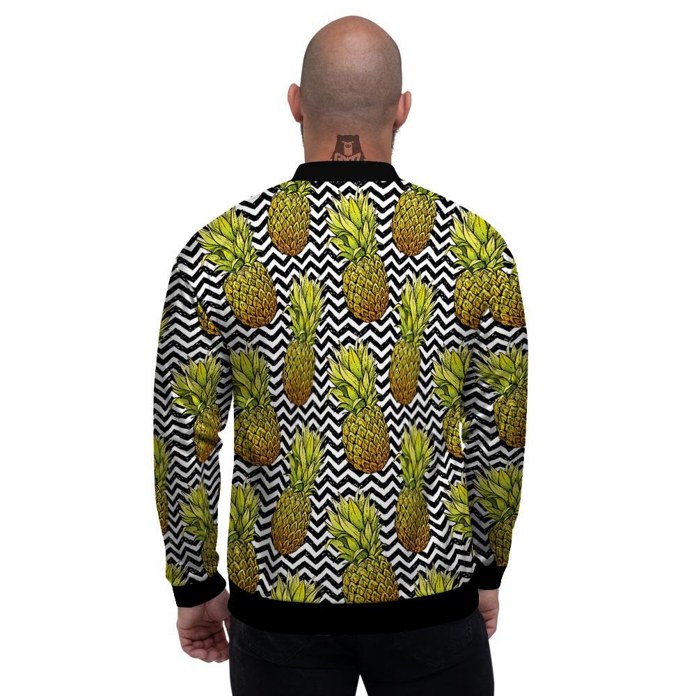 Pineapple White Zig Zag Print Pattern Men's Bomber Jacket-grizzshop