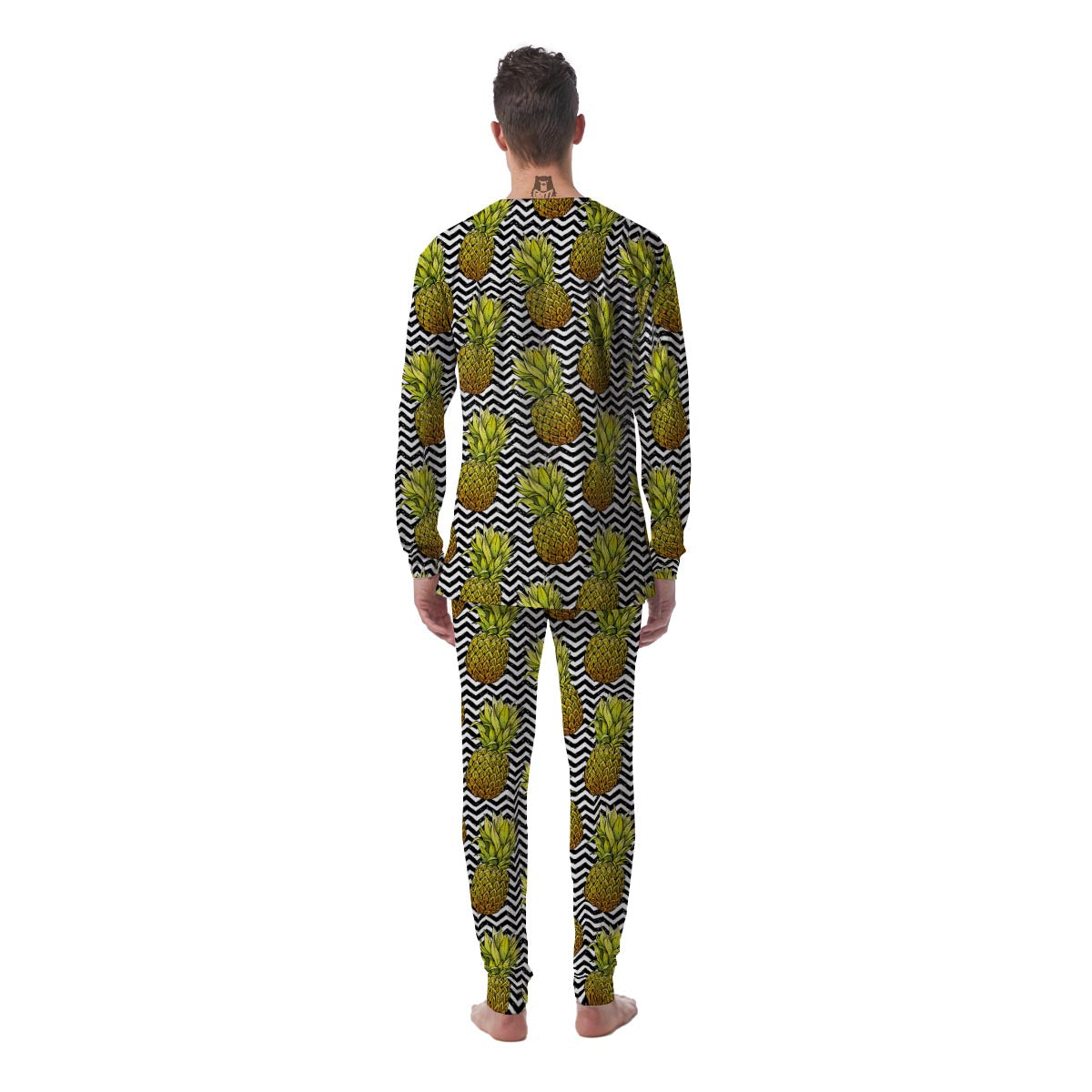 Pineapple White Zig Zag Print Pattern Men's Pajamas-grizzshop