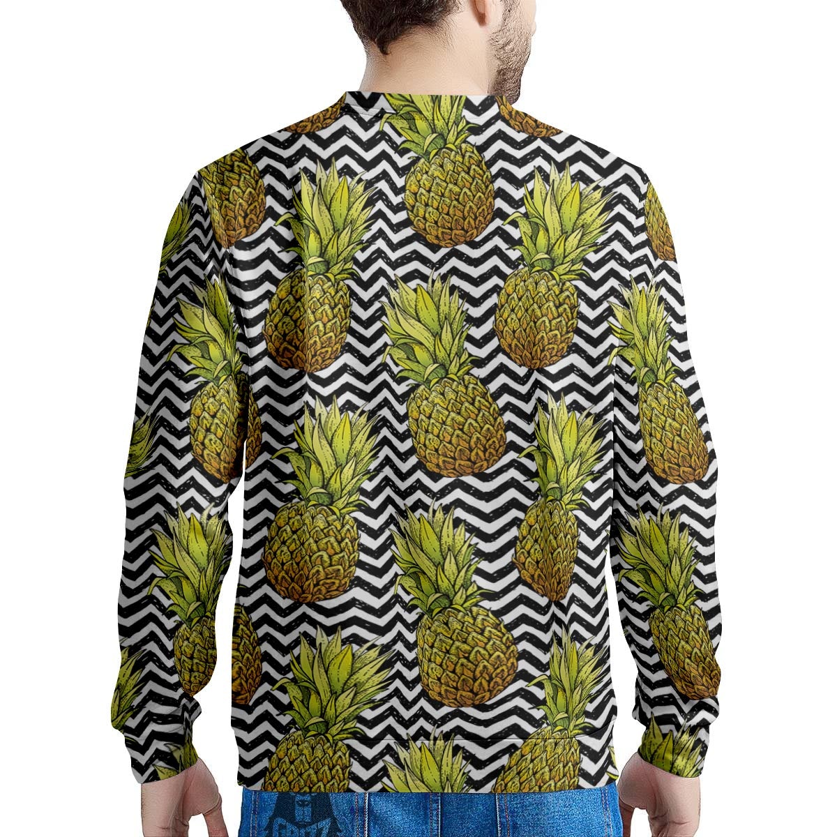 Pineapple White Zig Zag Print Pattern Men's Sweatshirt-grizzshop