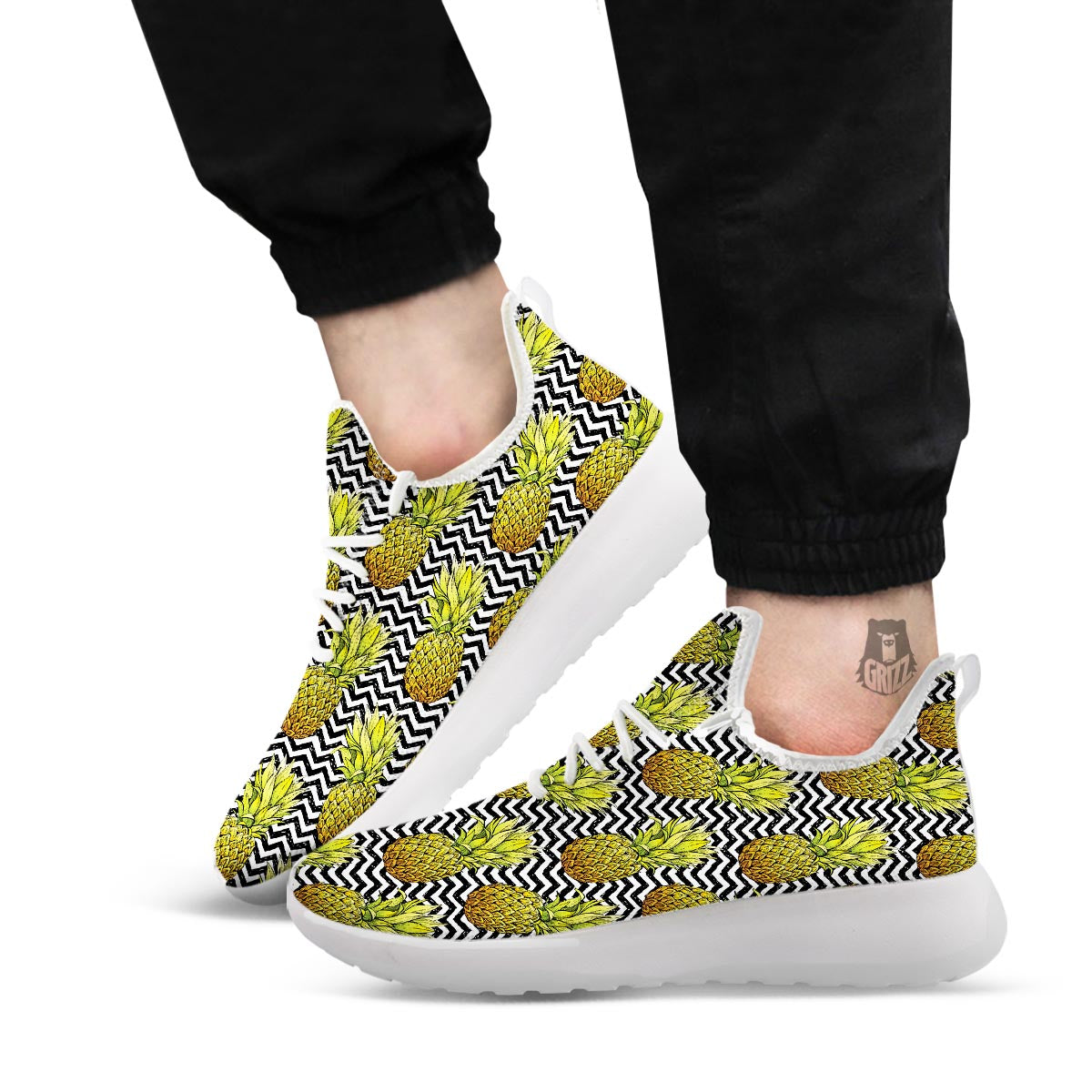 Pineapple White Zig Zag Print Pattern White Athletic Shoes-grizzshop