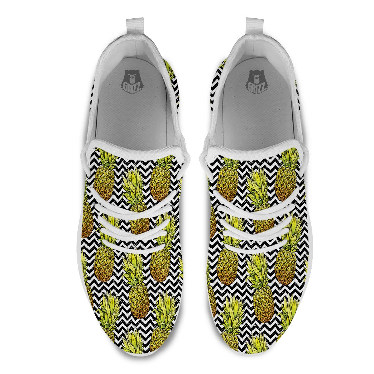 Pineapple White Zig Zag Print Pattern White Athletic Shoes-grizzshop