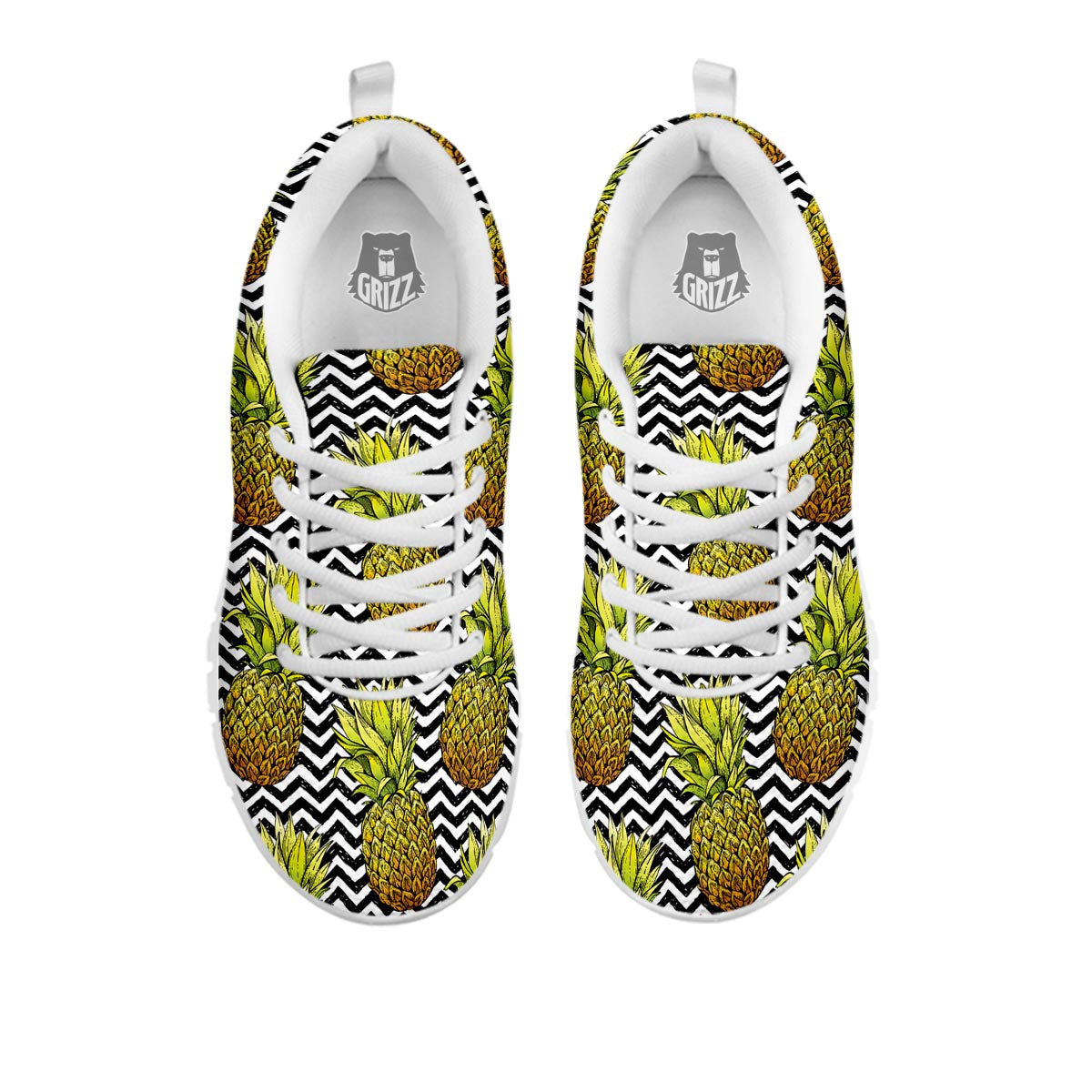Pineapple White Zig Zag Print Pattern White Sneaker-grizzshop
