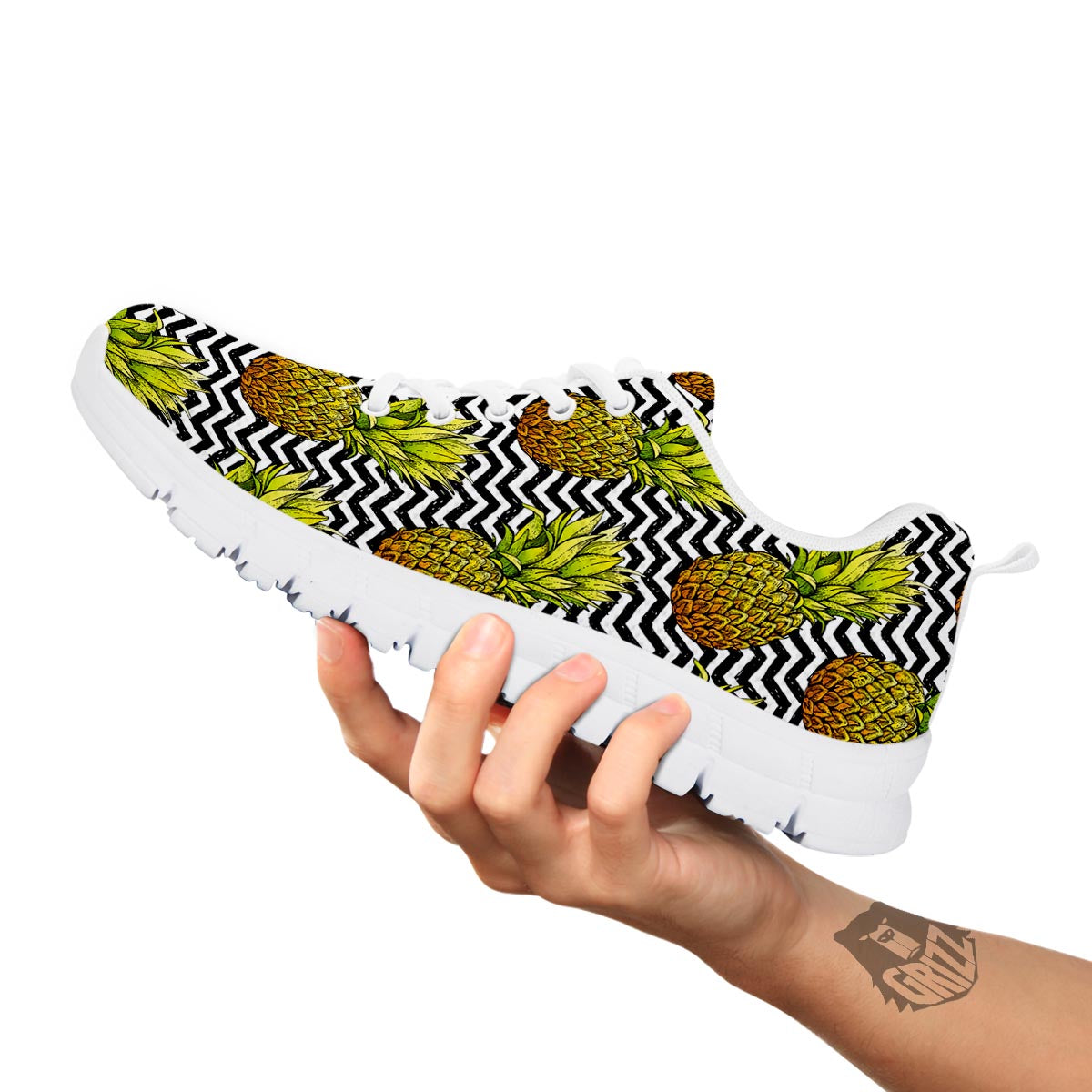 Pineapple White Zig Zag Print Pattern White Sneaker-grizzshop