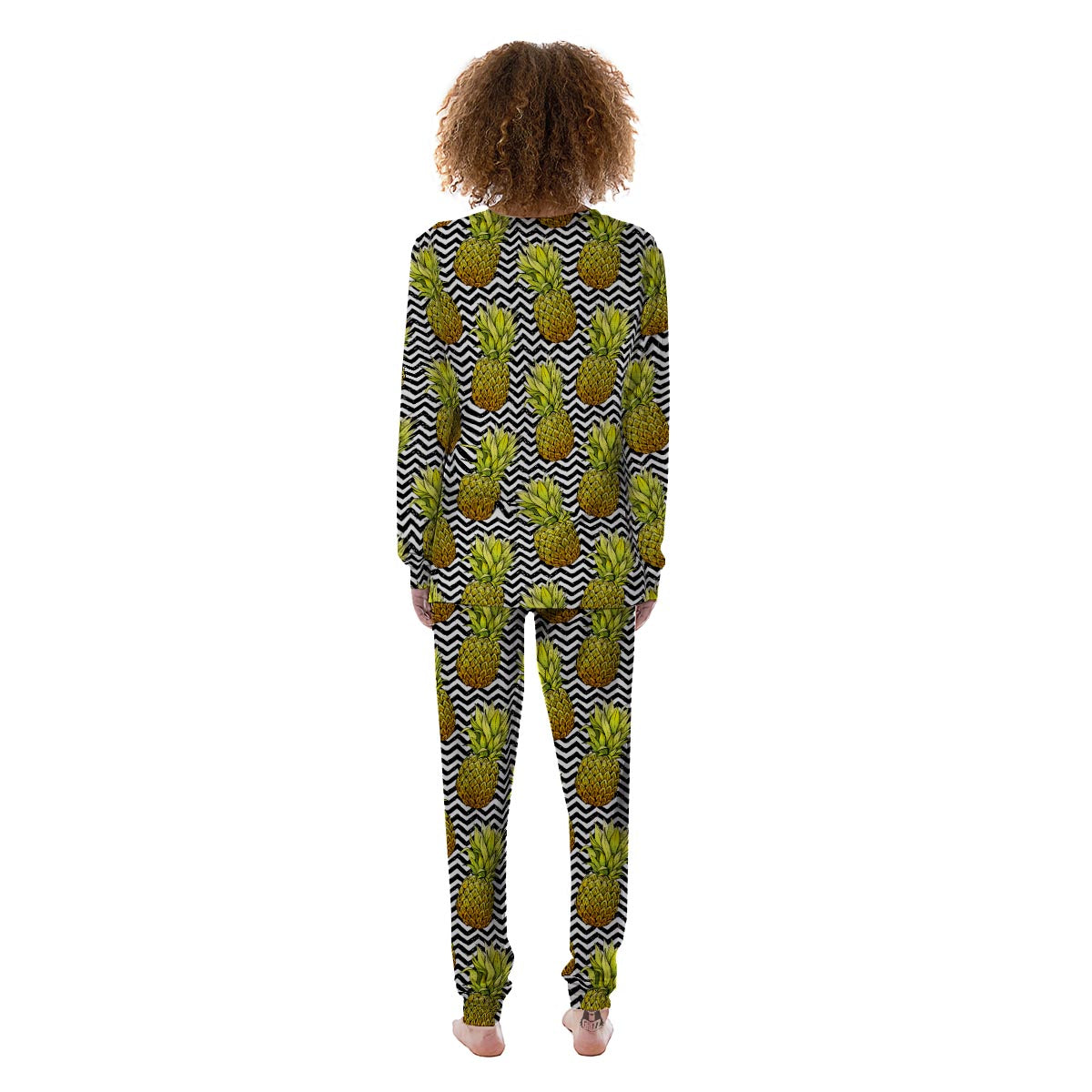 Pineapple White Zig Zag Print Pattern Women's Pajamas-grizzshop