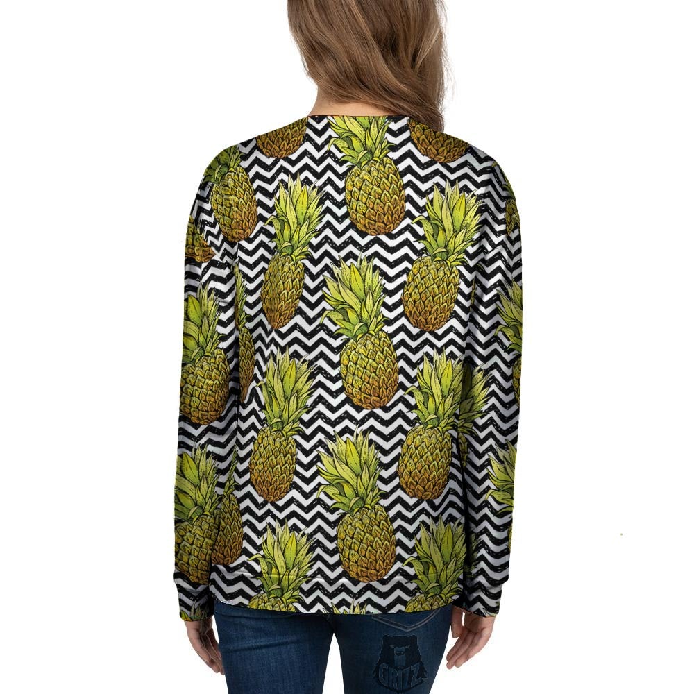 Pineapple White Zig Zag Print Pattern Women's Sweatshirt-grizzshop