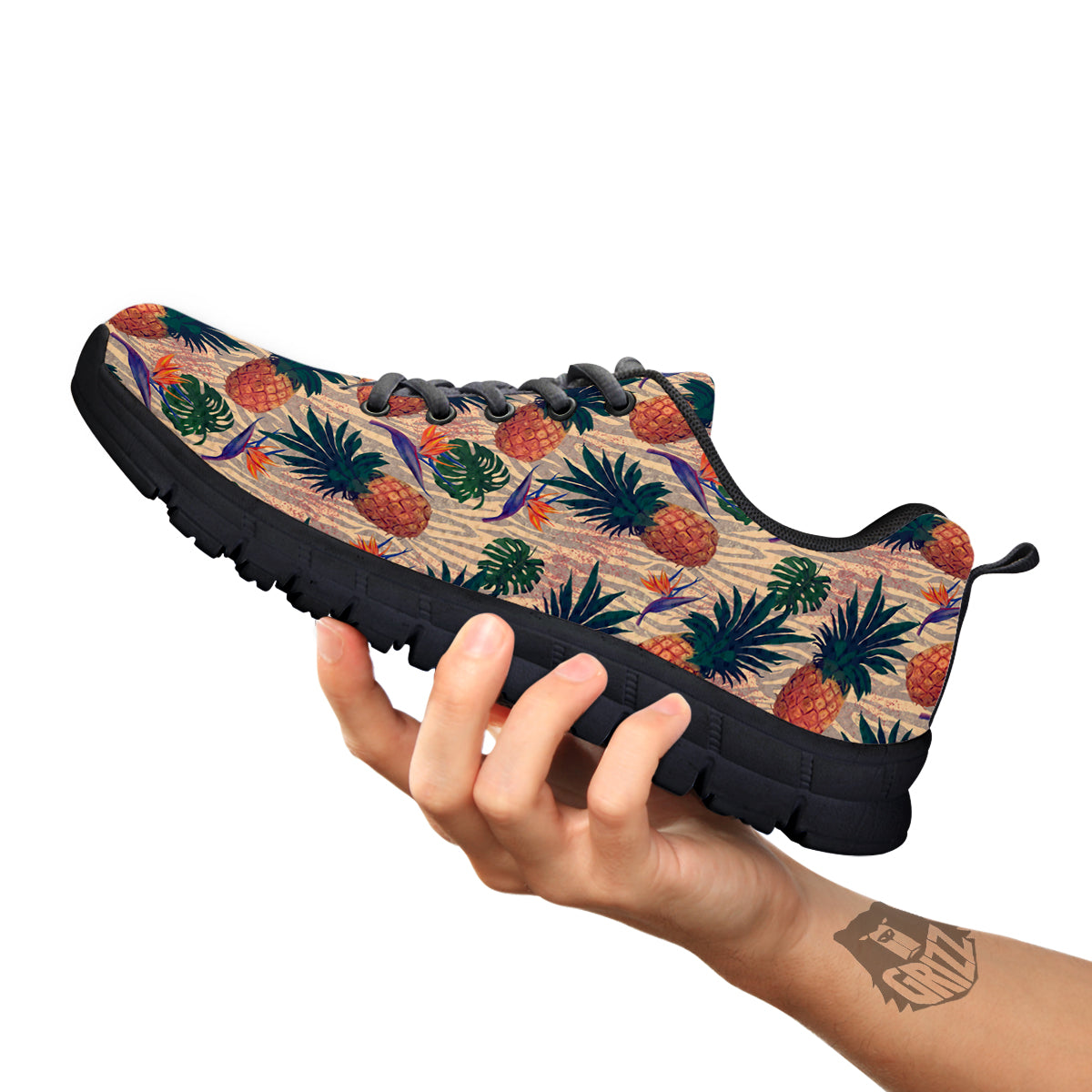 Pineapple Zebra Beige Print Pattern Black Sneaker-grizzshop