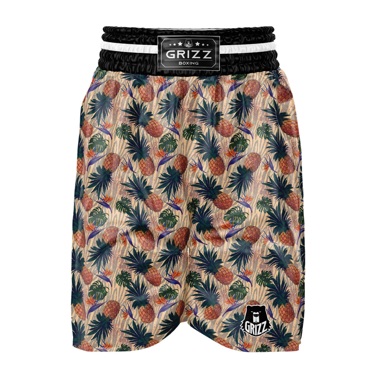 Pineapple Zebra Beige Print Pattern Boxing Shorts-grizzshop