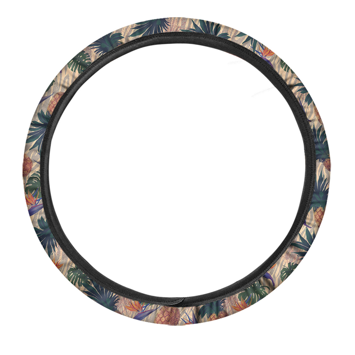 Pineapple Zebra Beige Print Pattern Car Steering Wheel Cover-grizzshop