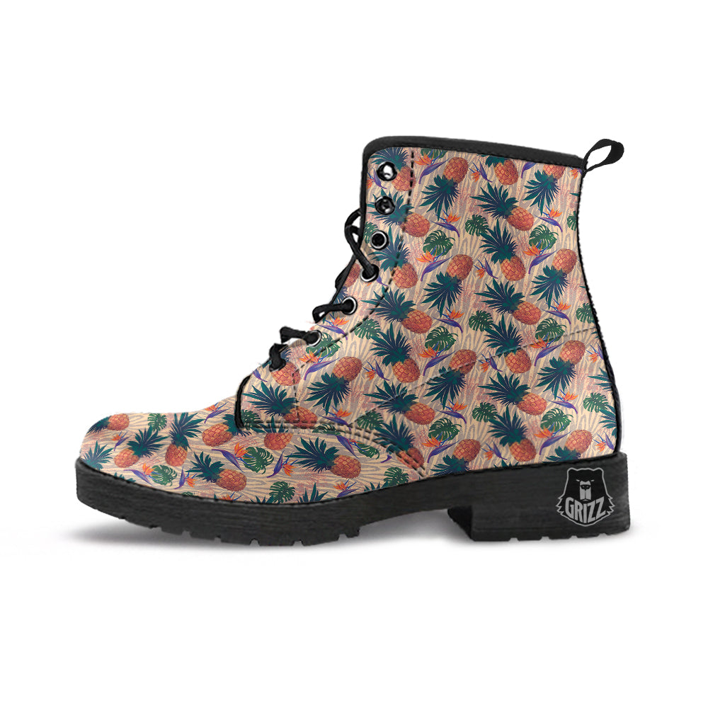 Pineapple Zebra Beige Print Pattern Leather Boots-grizzshop
