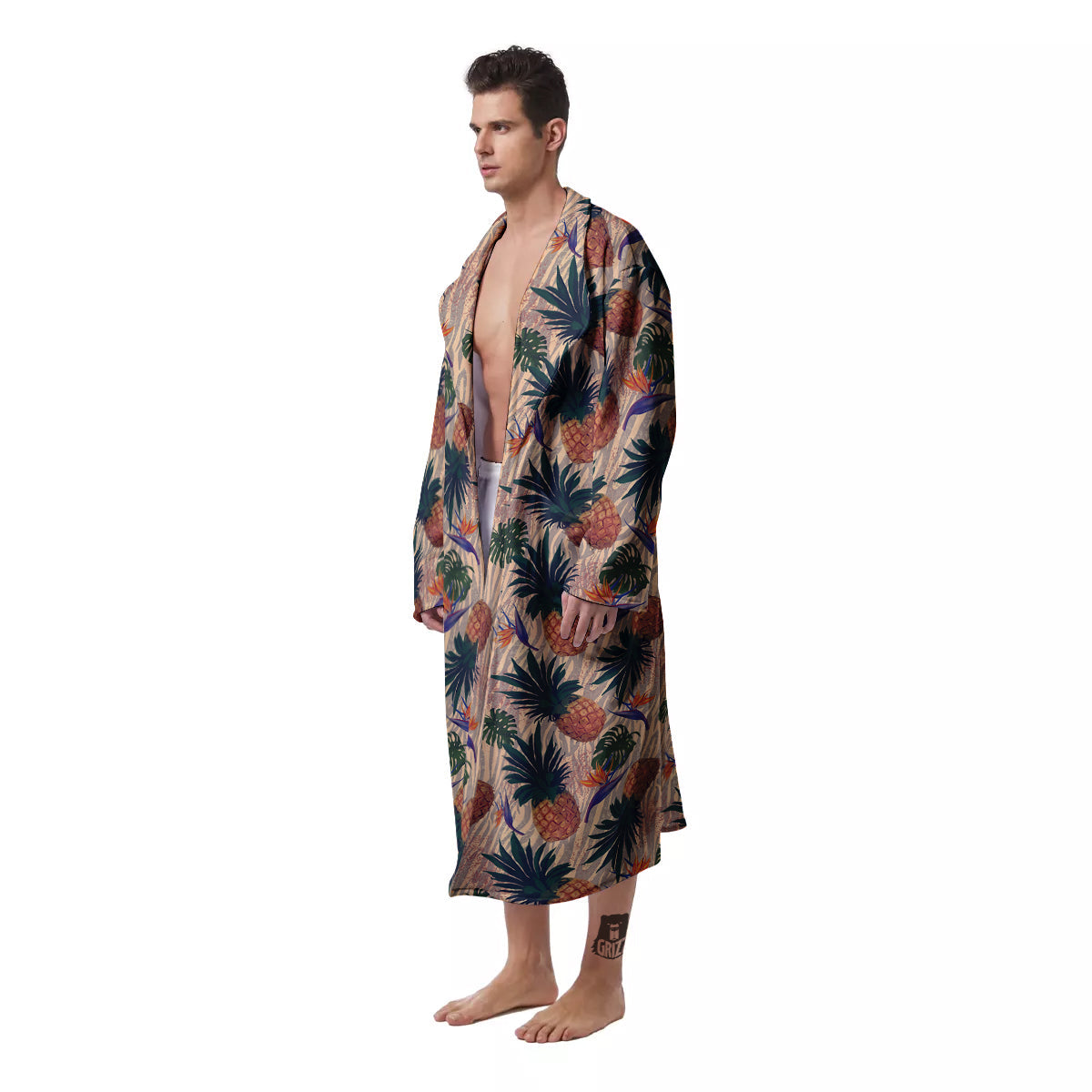 Pineapple Zebra Beige Print Pattern Men's Robe-grizzshop