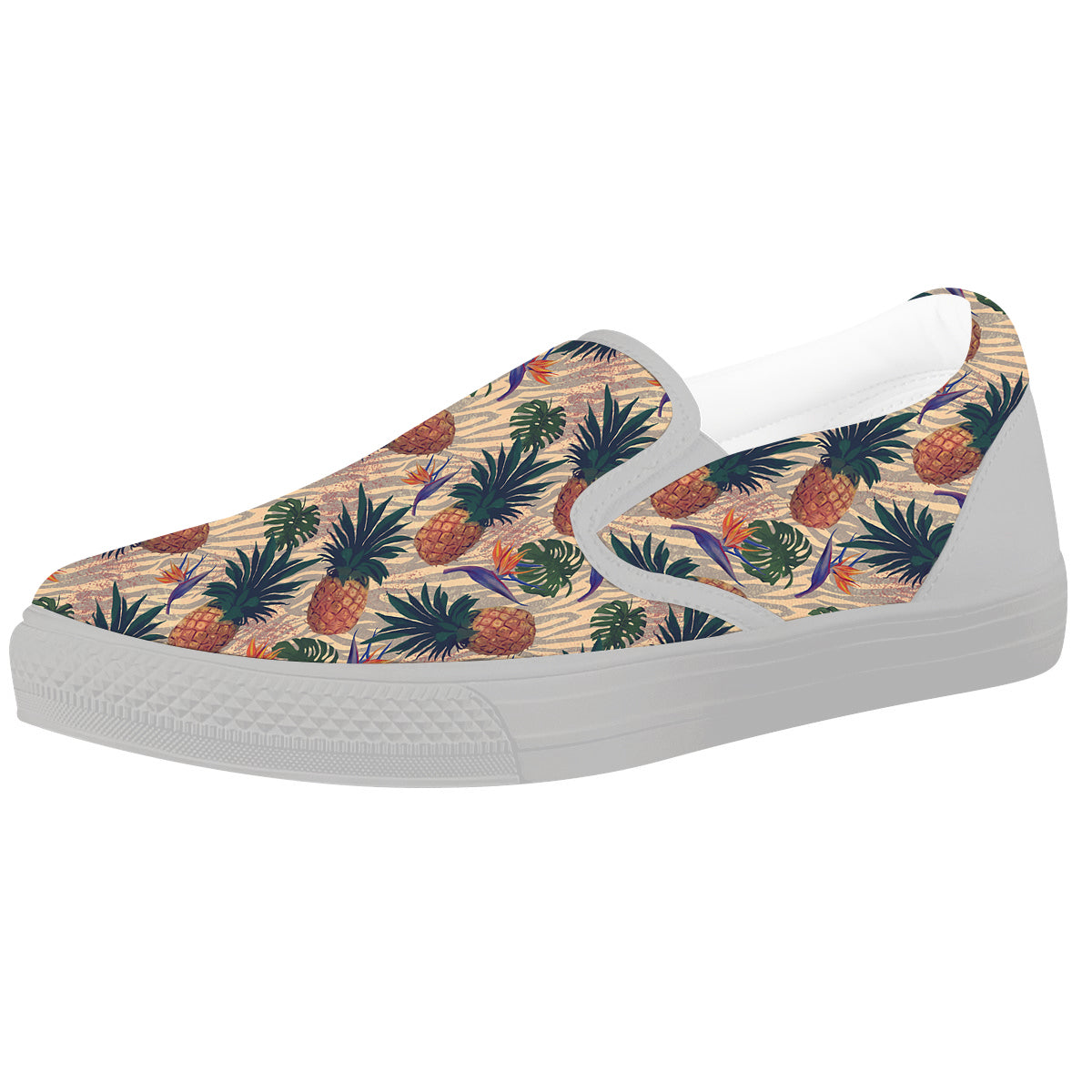 Pineapple Zebra Beige Print Pattern White Slip On Shoes-grizzshop