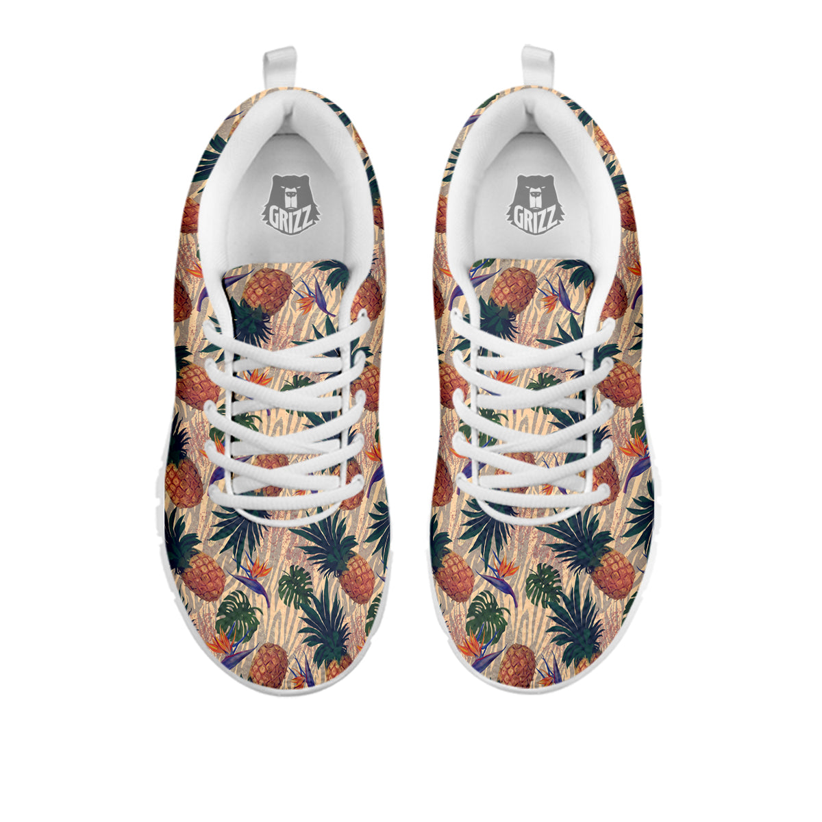 Pineapple Zebra Beige Print Pattern White Sneaker-grizzshop