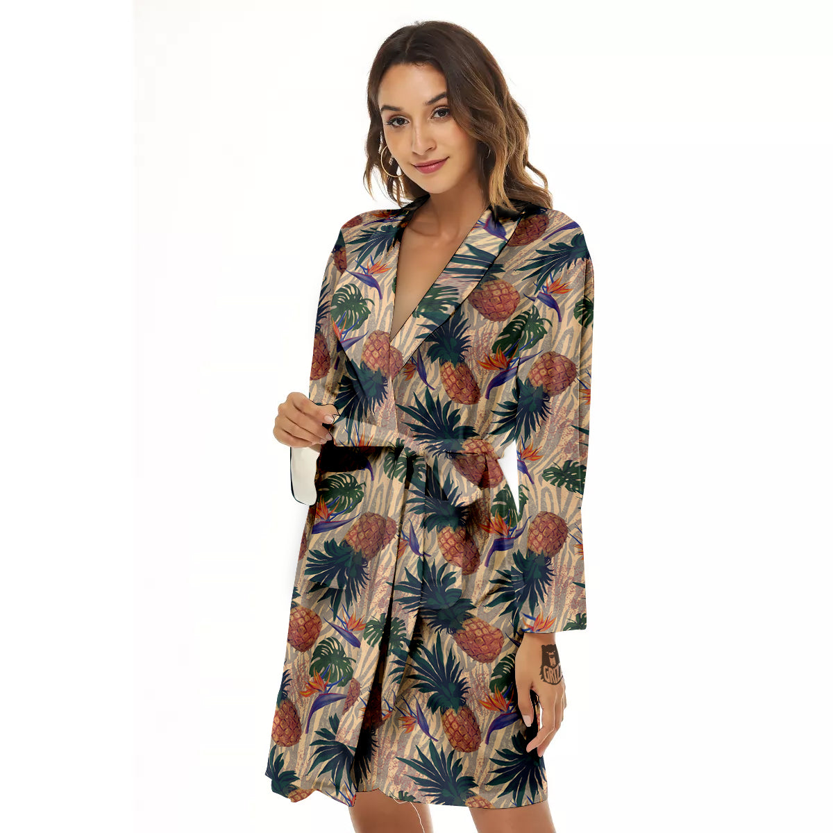 Pineapple Zebra Beige Print Pattern Women's Robe-grizzshop