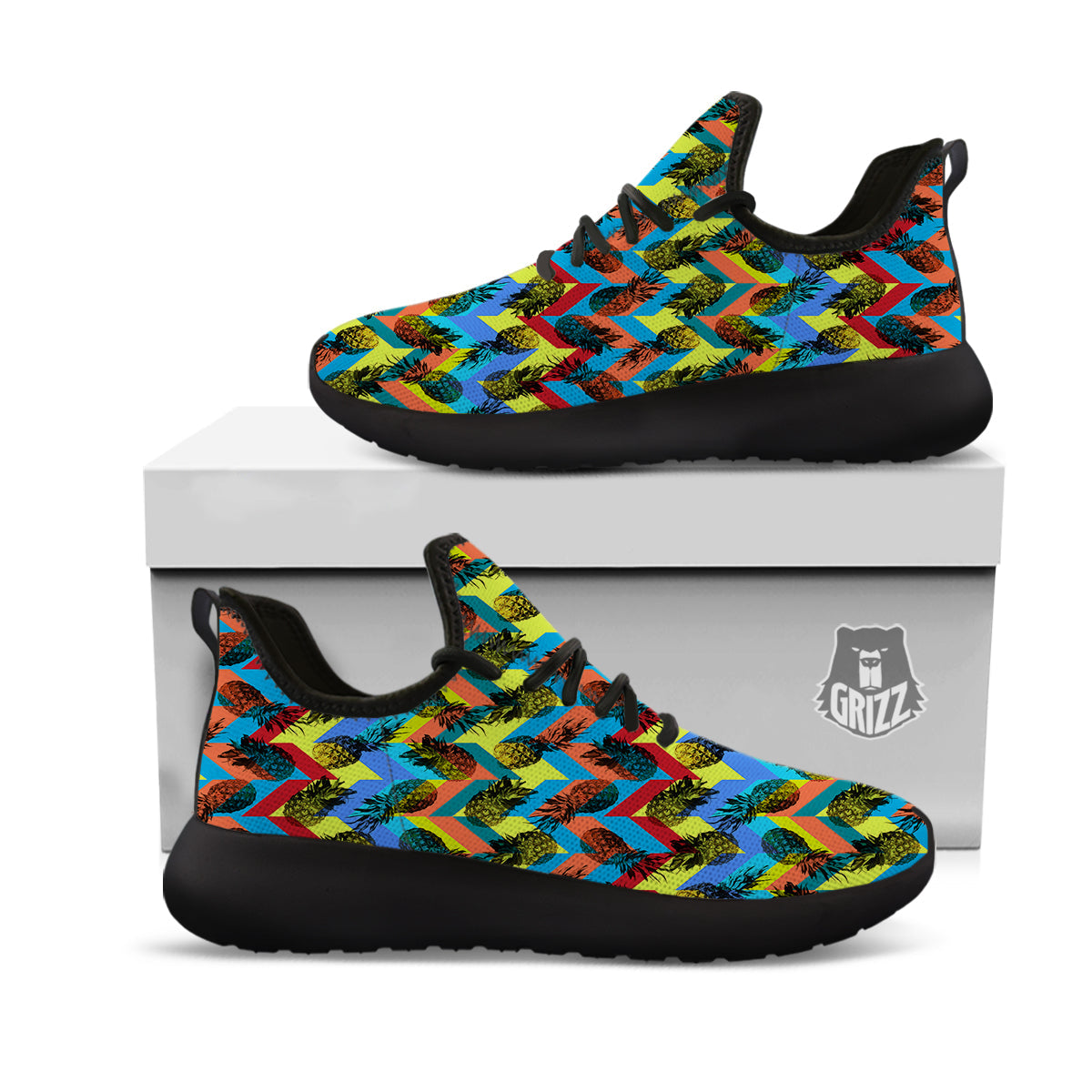 Pineapple Zigzag Print Pattern Black Athletic Shoes-grizzshop