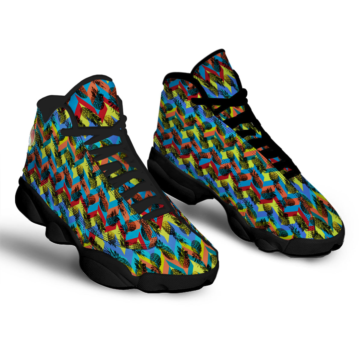 Pineapple Zigzag Print Pattern Black Basketball Shoes-grizzshop