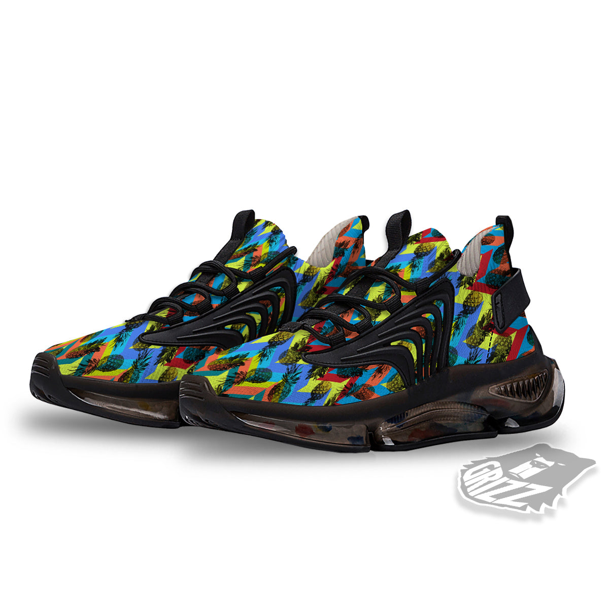 Pineapple Zigzag Print Pattern Black Gym Shoes-grizzshop